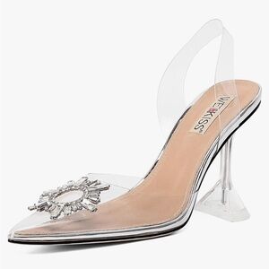 Clear heeled slug backs with crystal rhinestones